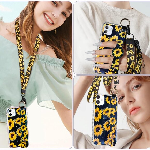 Sunflower phone case with Wrist Strap for iPhone XR Lanyard Girls Women - Picture 5 of 7